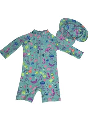 Up And Fast One Piece Infant Sea Creature Swimsuit And Hat Size 6-9 Months